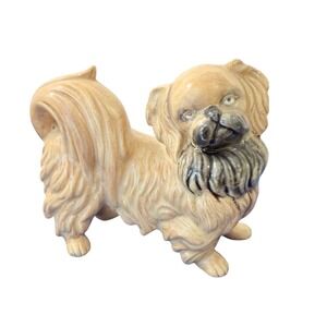 Vintage Pekingese Dog Figurine Ceramic Glazed Tan Brown Collectible Statuette
